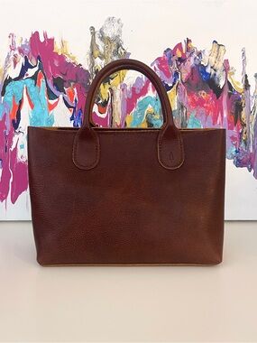 NWOT Portland Leather Nutmeg Zippered Raindrop Large Tote